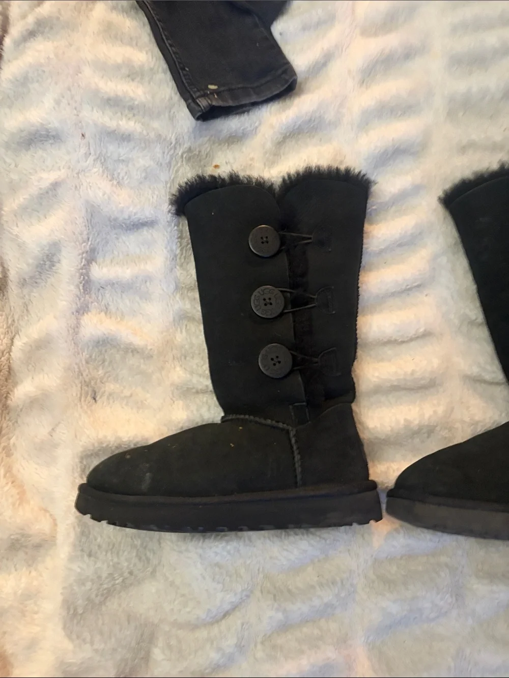 UGG Black Tall Suede-Look Winter Boot with Faux Shearling